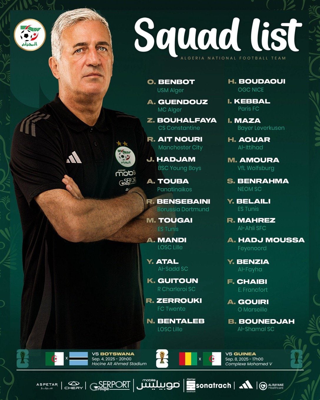 Éliminatoires Mondial 2026 : la liste choc de Petkovic avec deux surprises chez les Fennecs ! Éliminatoires Mondial 2026 : la liste choc de Petkovic avec deux surprises chez les Fennecs !