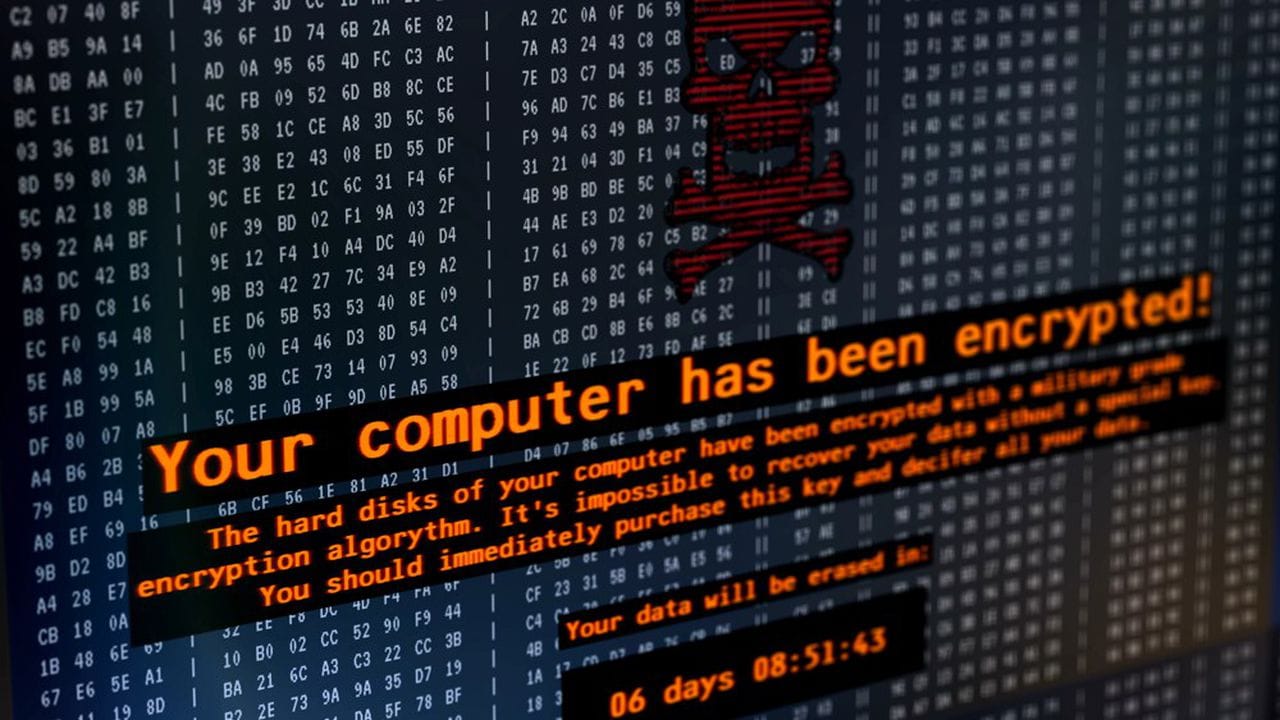 Petya virus message on computer screen, cyberattack, hackers demanding money