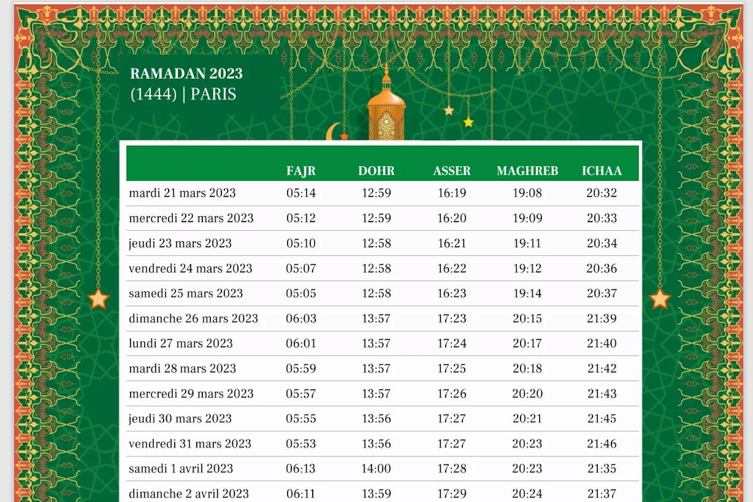 Ramadan: horaires de jeûne en France ce jour