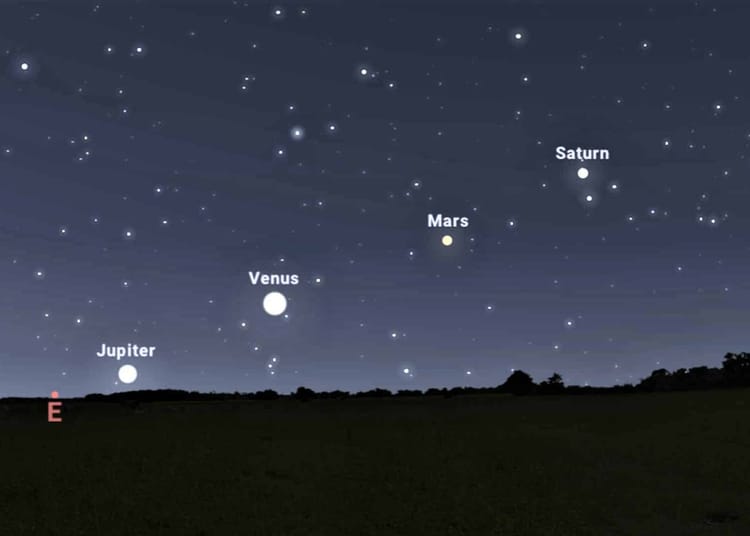 La Lune et quatre planètes visibles dans le ciel le 25 avril