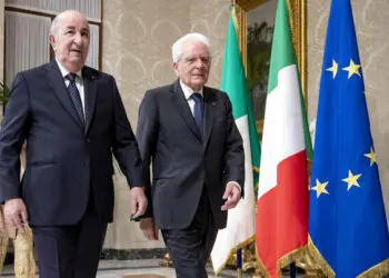 Italian President, Sergio Mattarella, and his Algerian counterpart,  Abdelmadjid Tebboune (L) during their meeting at Quirinal Palace, Rome, Italy, 26 May 2022. Tebboune is on a two-day state visit to Italy.
ANSA / Paolo Giandotti - Quirinal Press Office handout   +++ ANSA PROVIDES ACCESS TO THIS HANDOUT PHOTO TO BE USED SOLELY TO ILLUSTRATE NEWS REPORTING OR COMMENTARY ON THE FACTS OR EVENTS DEPICTED IN THIS IMAGE; NO ARCHIVING; NO LICENSING +++
