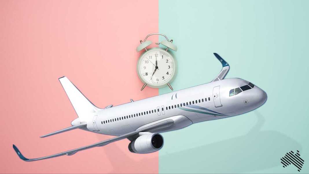 Reprise des vols : la France comme seule provenance ? Avion commercial moderne en vol avec fond pastel.