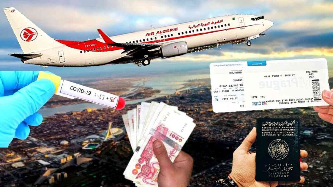 Air Algérie : 128 nouveaux vols au lieu des 216 initialement ajoutés Avion Air Algérie en vol avec documents de voyage et argent en premier plan.