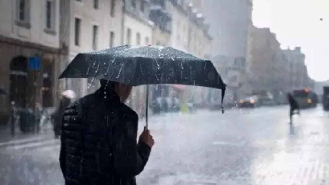 Météo : l’Aïd el-Fitr marqué par un retour de la pluie dans 18 régions de l’Algérie Personne avec parapluie noir sous la pluie dans une rue urbaine.