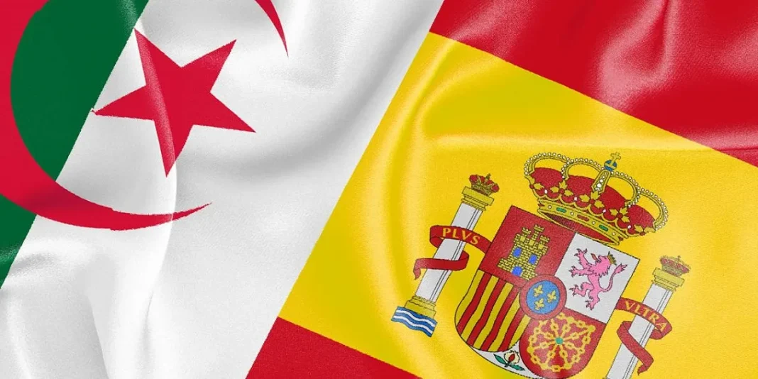 Espagne – Algérie : de l’eau dans le gaz, vraiment ? Drapeaux d'Algérie et d'Espagne côte à côte, symboles de relations diplomatiques.