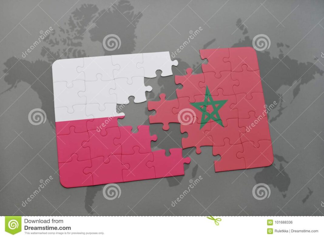 Les entreprise Polonaise à la conquête économique du Maroc Puzzle représentant le drapeau du Maroc avec pièces manquantes.