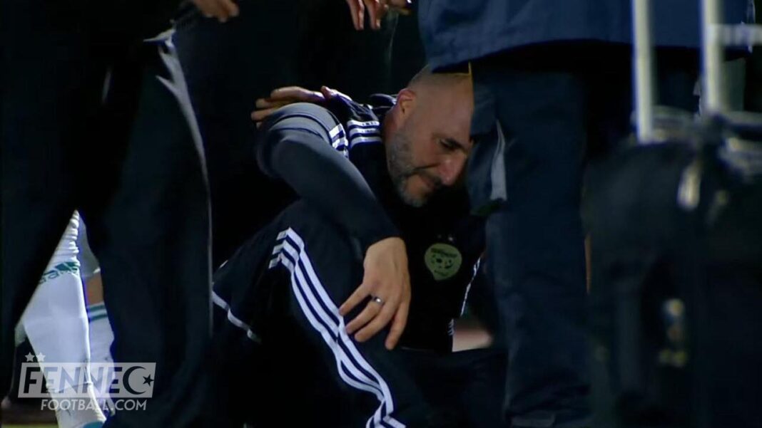 Supporter algérien en pleurs lors d'un match de football.