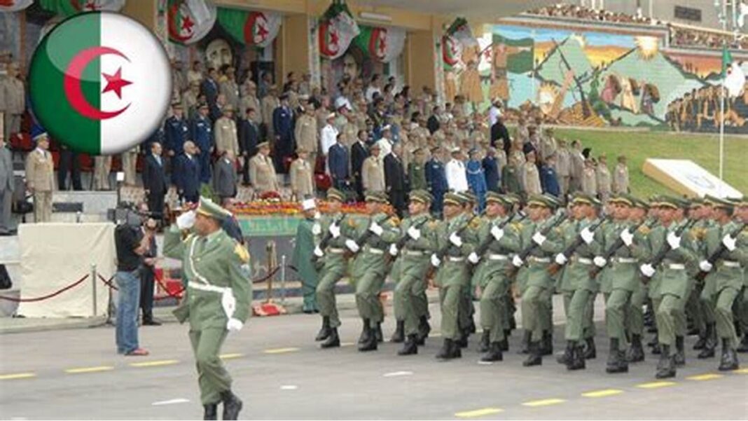 Budget militaire : Découvrez le classement de l’Algérie dans le monde Soldats algériens en parade militaire avec drapeau national.