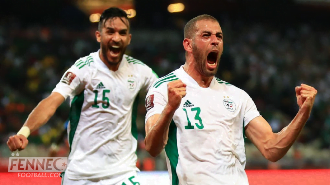 Algérie – Cameroun : le match est à rejoué ? La décision attendue Deux joueurs algériens célèbres célèbrent une victoire sur le terrain.