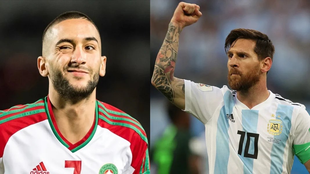 Qatar 2022 : vers un match amical Maroc-Argentine Joueur marocain et Lionel Messi lors du match amical 2022.