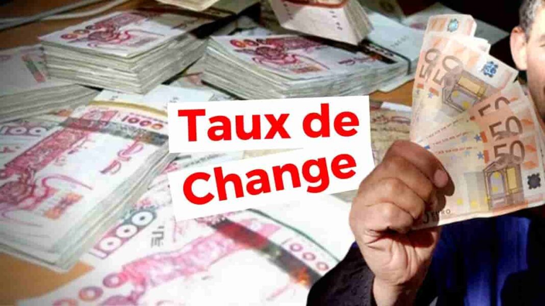 L’Euro et le dollar continuent leur hausse face au Dinar Algérien (Taux de change) Billets de banque en euros et dinars algériens avec texte Taux de Change.