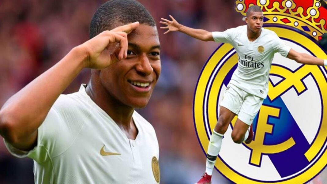 La réponse ferme de Florentino Perez à Kylian Mbappé : Ils ont brisé… Kylian Mbappé en célébration avec le maillot du Real Madrid.