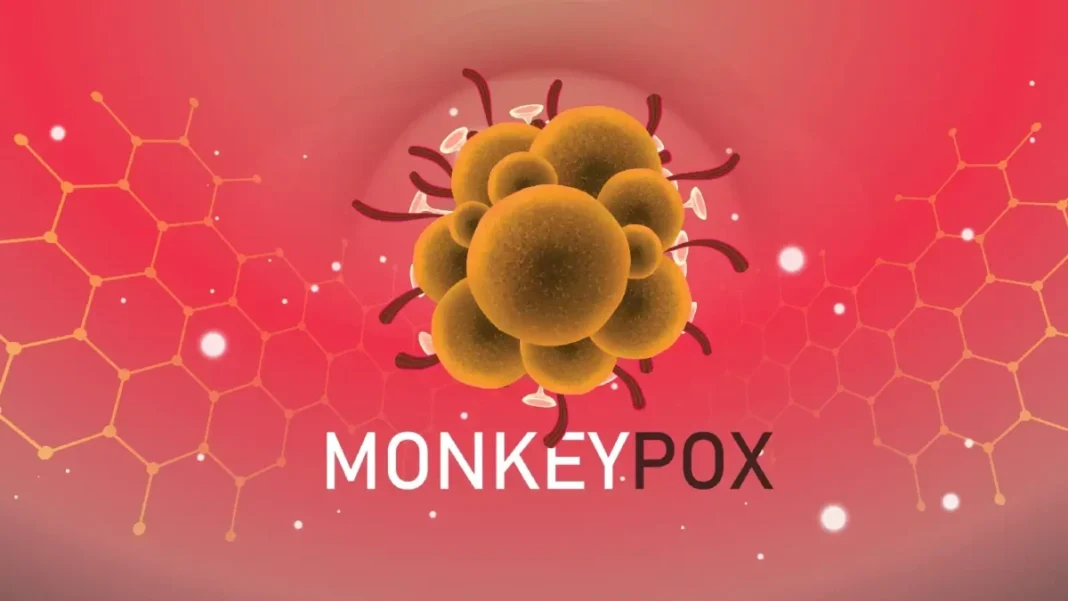 Monkeypox…L’Europe connaît la plus grande épidémie de la maladie Illustration du virus de la variole du singe avec cellules et structure virale.