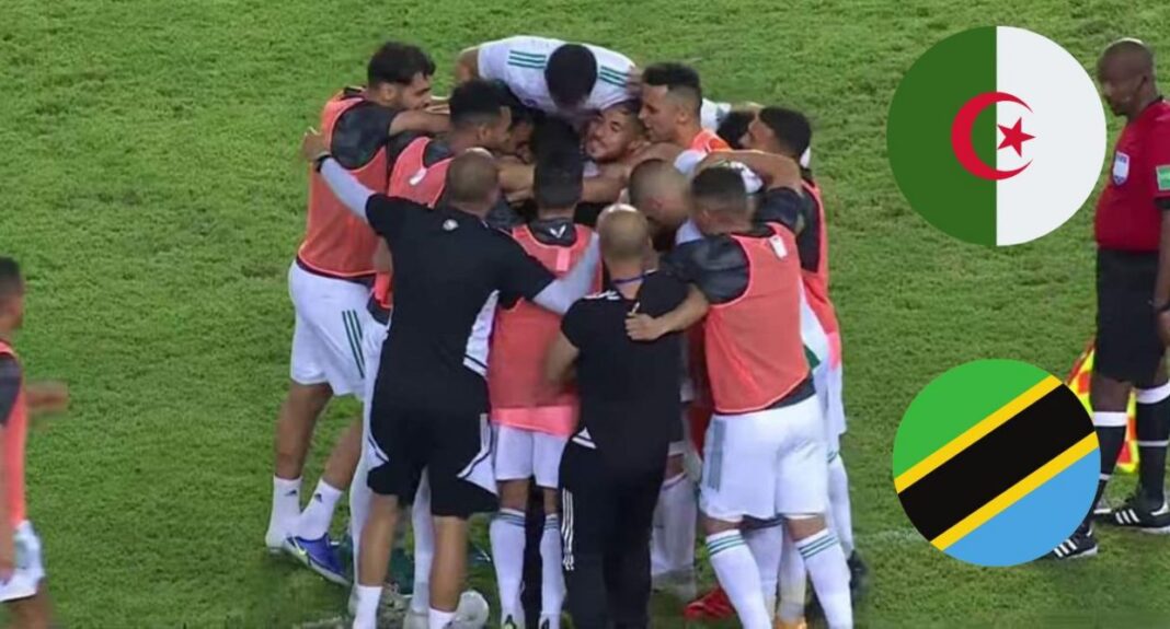 L’Algérie terrasse la Tanzanie : buts et résumé de la rencontre Équipe d'Algérie en célébration après une victoire sportive.