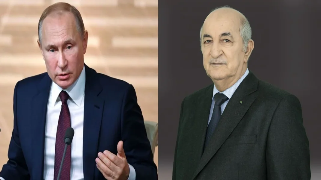 En pleine guerre avec l’Ukraine, la Russie compte effectuer des manœuvres militaires avec l’Algérie non loin du Maroc Vladimir Poutine et un officier algérien lors d'une rencontre officielle.