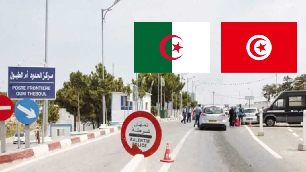 Algérie-Tunisie : 9 postes frontaliers réouverts Poste frontière Oum Thiboul avec drapeaux algérien et tunisien.