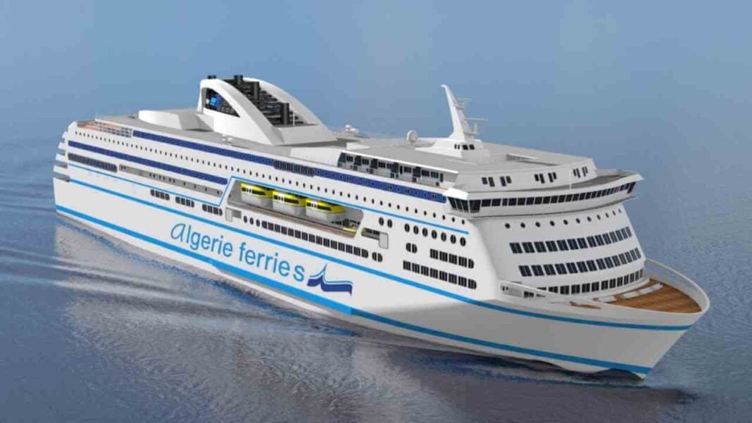 Algérie Ferries : voici le programme du mois d’octobre Ferry Algérie Ferries en mer, vue de face avec le nom visible.