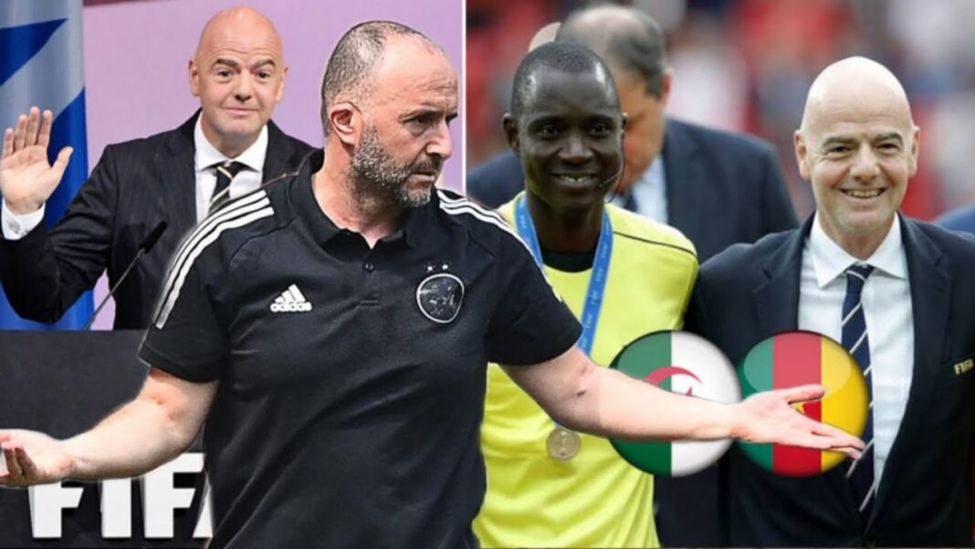 Entraîneur de football avec joueurs lors du match Algérie-Cameroun.