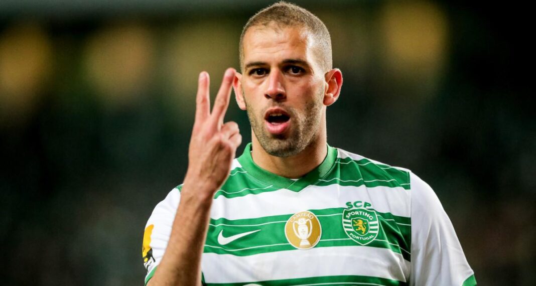 Sporting SC : Slimani prêt à faire des sacrifices Slimani, joueur de Sporting, faisant un geste lors d'un match.