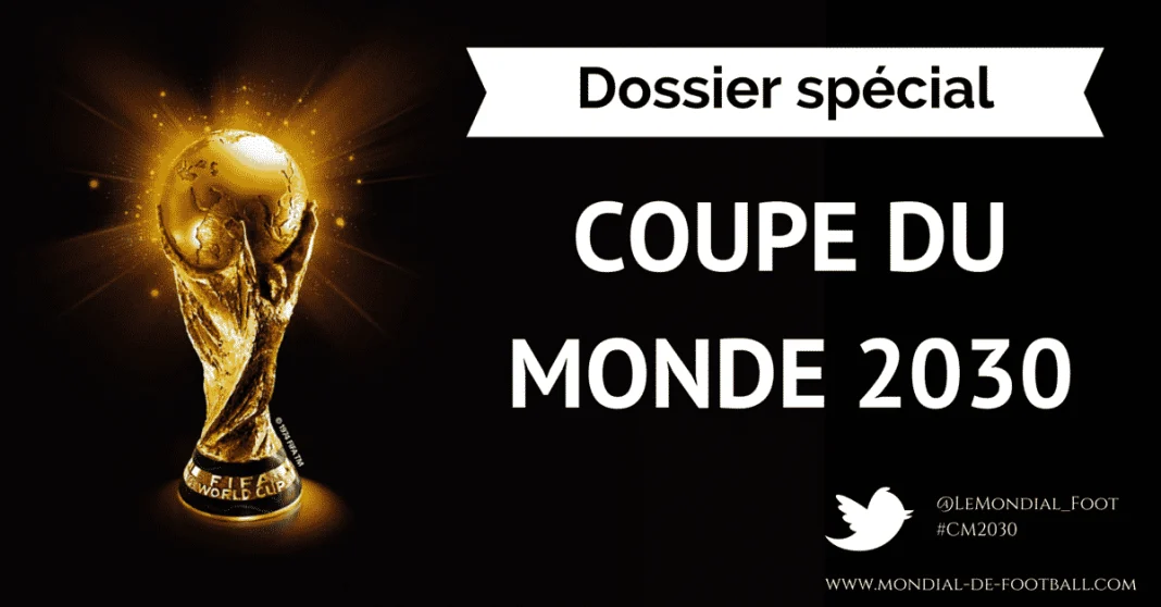 Pour les 100 ans de la Coupe du monde 2030: quatre Nations présentent une candidature commune Logo de la Coupe du Monde 2030 avec le trophée doré.
