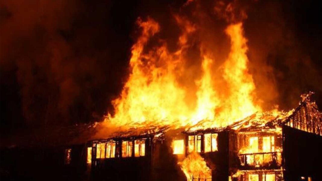 Incendie massif en Algérie Incendie de forêt massif en Algérie la nuit.
