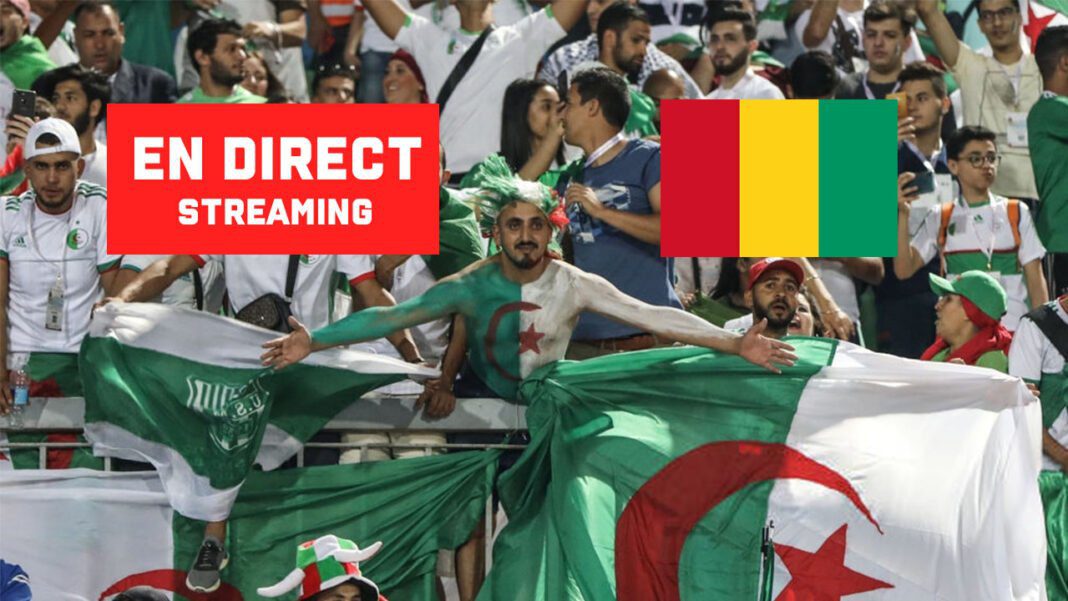 Algérie – Guinée : Voici l’heure et les chaines qui diffuseront le match en streaming Supporters algériens avec drapeaux lors du match en streaming.