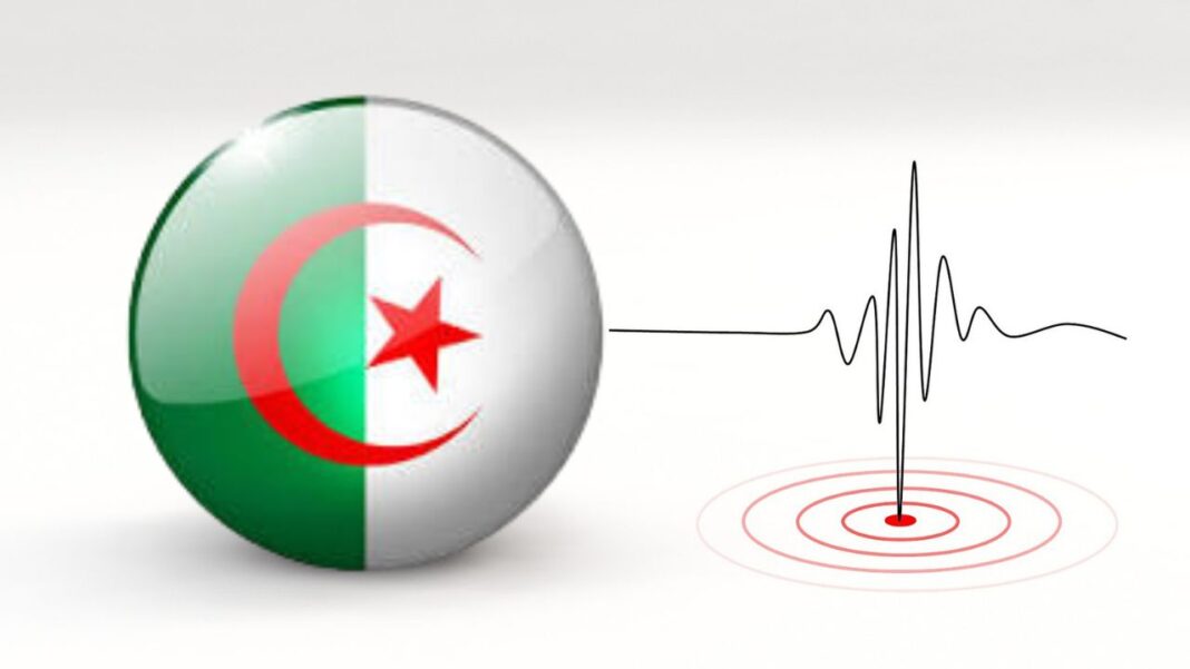 Algérie : Touggourt victime d’un secousse de magnitude 3.5 Représentation d'un séisme avec drapeau algérien et sismographe.