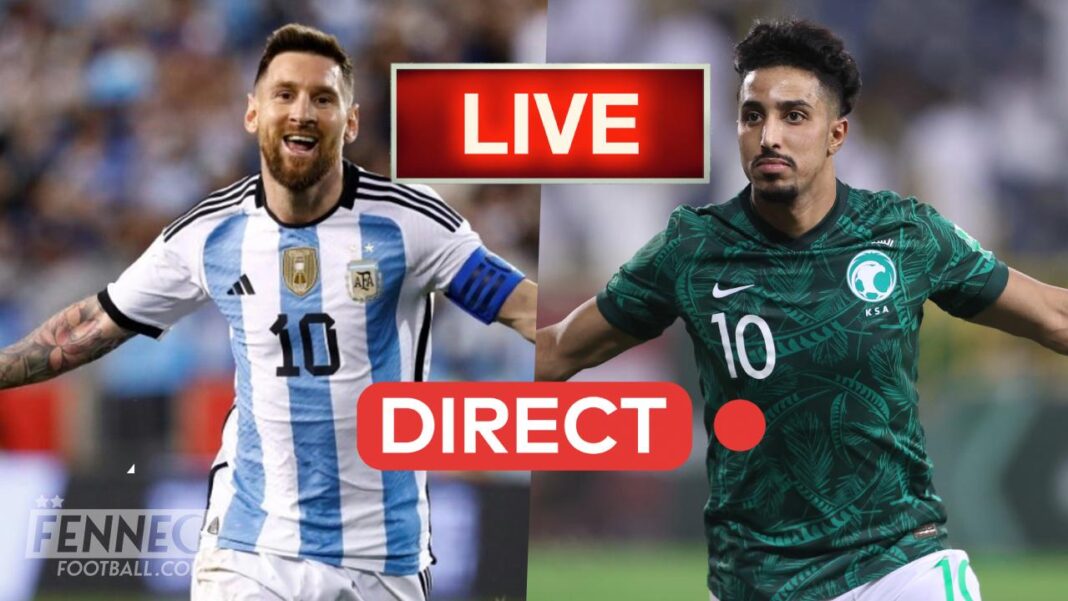 Coupe du monde : Suivez Argentine1 vs 0 Arabie Saoudite Streaming – Live ici Lionel Messi et un joueur saoudien lors du match en direct.