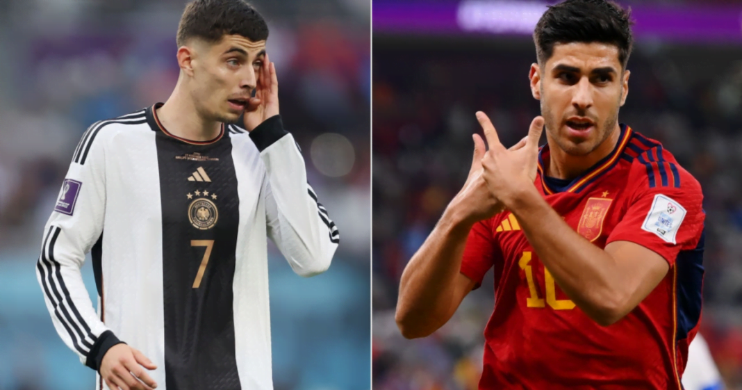 Coupe du monde 2022 / Espagne – Allemagne : ce dimanche à … Joueurs de football Espagne et Allemagne lors d'un match.