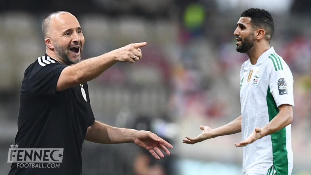 Djamel Belmadi et Riyad Mahrez : voici la scène qui fait polémique (Vidéo) Coach Belmadi parle avec un joueur algérien lors d'un match.