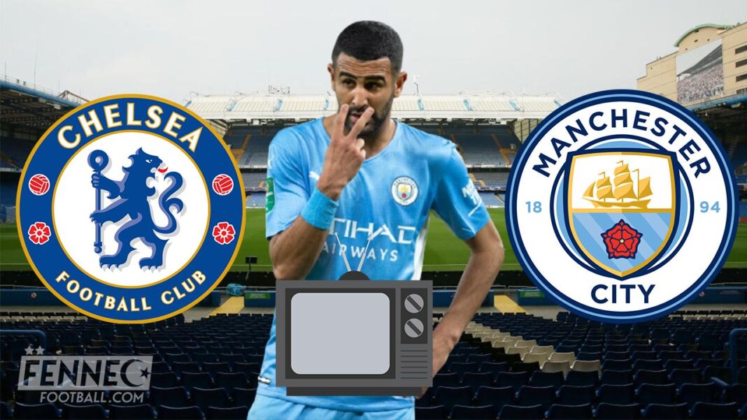Choc Manchester City Chelsea ce mercredi 9 nov. 22 : découvrez ici l’heure, compositions et sur quelle chaîne voir Mahrez Mahrez en maillot de Manchester City avec logos de Chelsea et Manchester City.