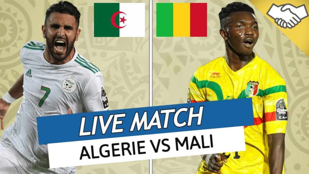 Du nouveau sur le match amical Algérie-Mali Match amical entre l'Algérie et le Mali, joueurs en action.