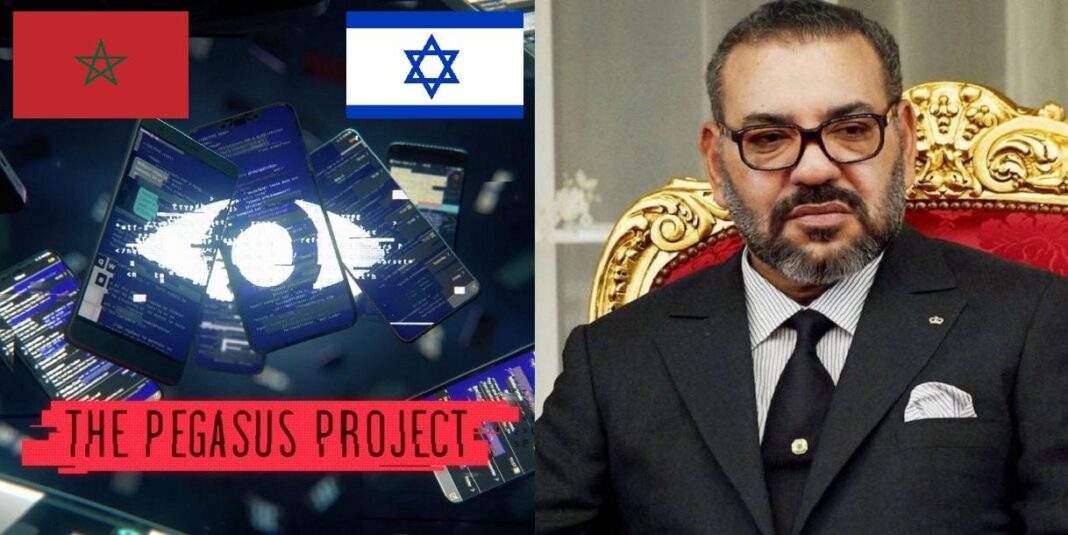 Affaire Pegasus : Découvrez les nouvelles révélations qui enfoncent le Maroc Analyse de cyberespionnage avec drapeaux Maroc et Israël.