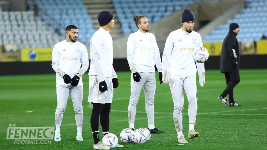 Joueurs de l'équipe d'Algérie lors d'une séance d'entraînement.