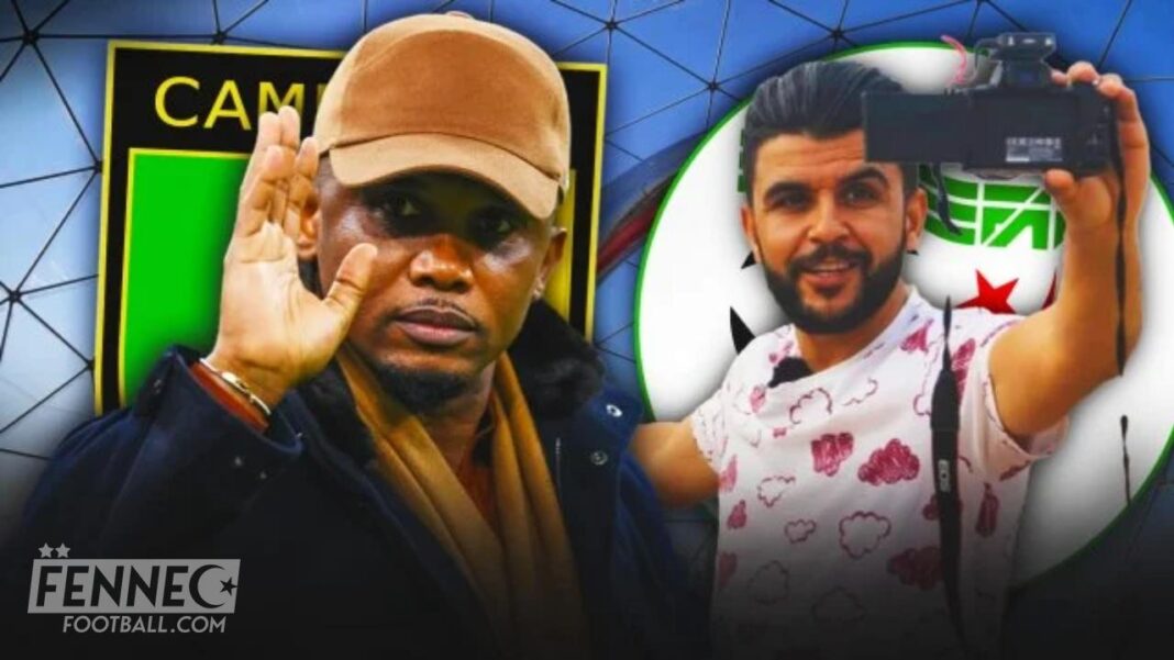Affaire Algérien et Samuel Eto’o Deux hommes en vidéo, un avec un casque et l'autre avec une caméra.