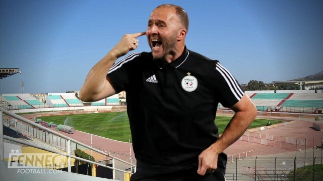 Equipe d’Algérie: Djamel Belmadi ne songe point quitter son poste Djamel Belmadi souriant et pointant sa tête dans un stade vide.