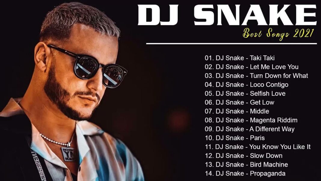 DJ Snake en sunglasses avec playlist de ses hits 2021.