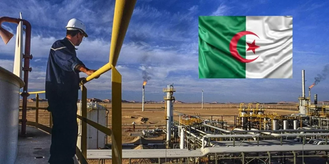 Gazoducs en Afrique : l’Algérie en tête de classement Ingénieur surveillant un gazoduc en Algérie avec drapeau national.