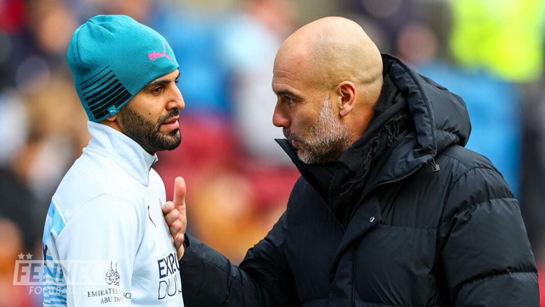 Pep Guardiola pète un câble contre Riyad Mahrez pour cette raison Pep Guardiola et Riyad Mahrez en conversation intense lors d'un match.