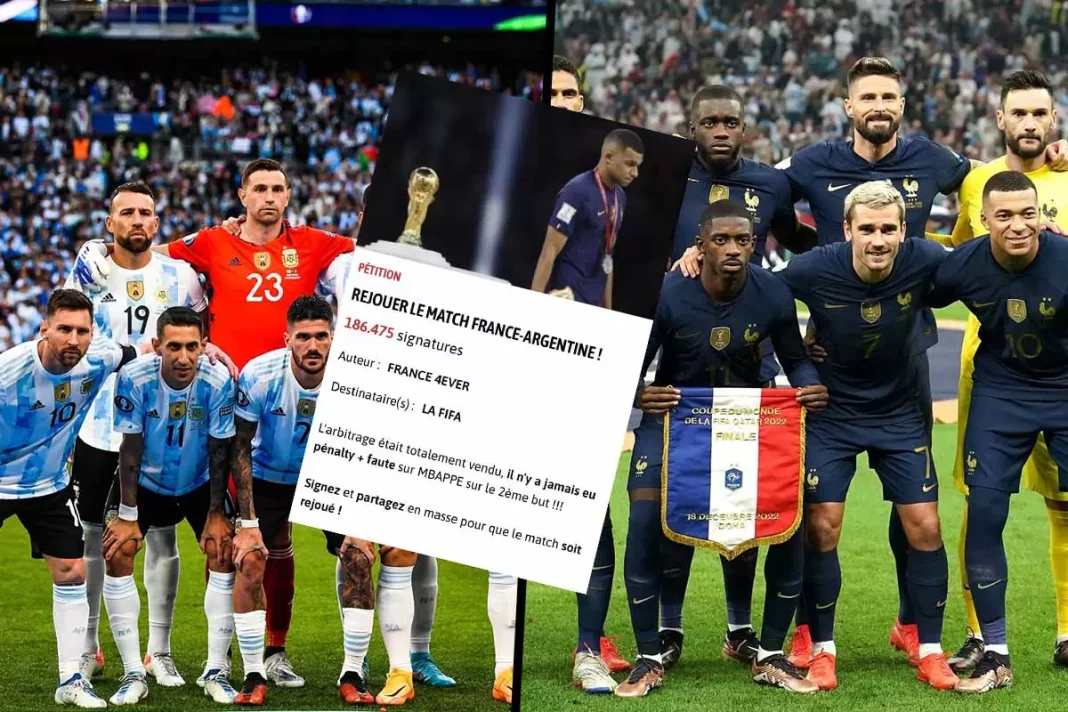 France-Argentine: une pétition pour faire rejouer la finale ! Équipes de football France et Argentine avant le match.