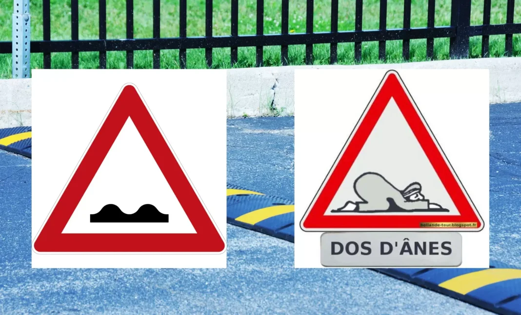Etrange ! Un musulman faisant la prière en guise de dos-d’âne crée la polémique en France Panneau de signalisation pour dos d'âne et ralentisseur.
