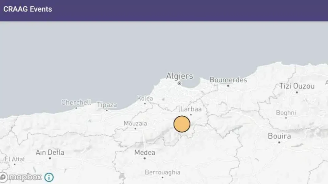 Séisme à Alger le 7 décembre Carte montrant la zone sismique autour d'Alger en Algérie.
