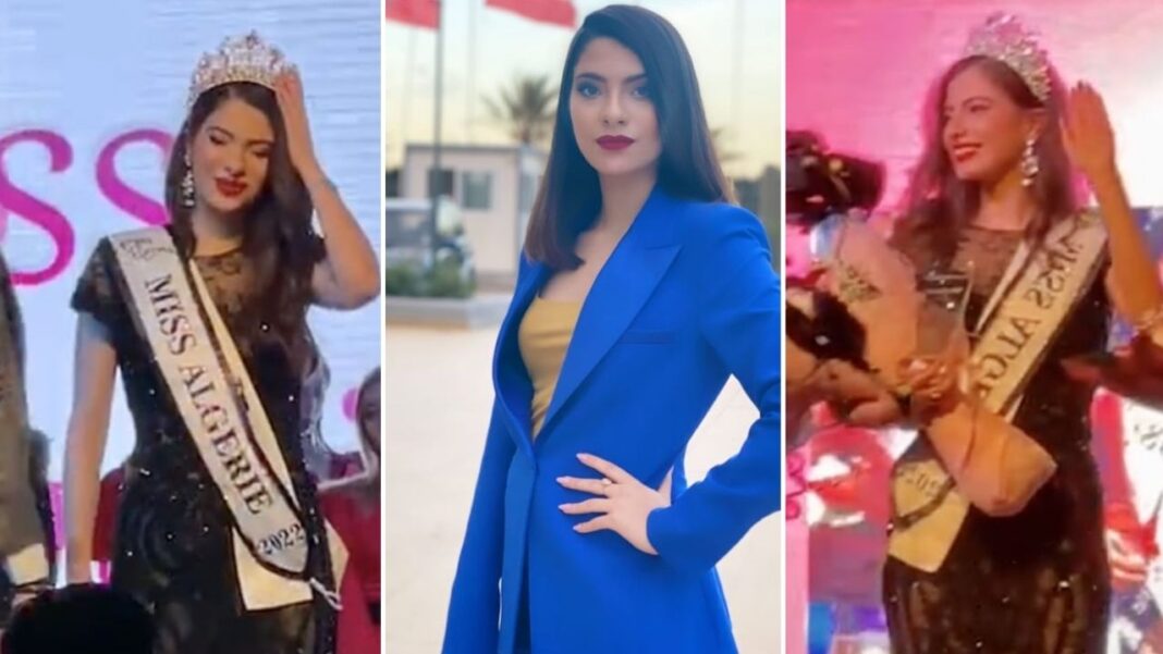 Melissa Hammoumraoui Miss Algérie 2022 Melissa Hammoumraoui couronnée Miss Algérie 2022, portant la couronne et la sash.