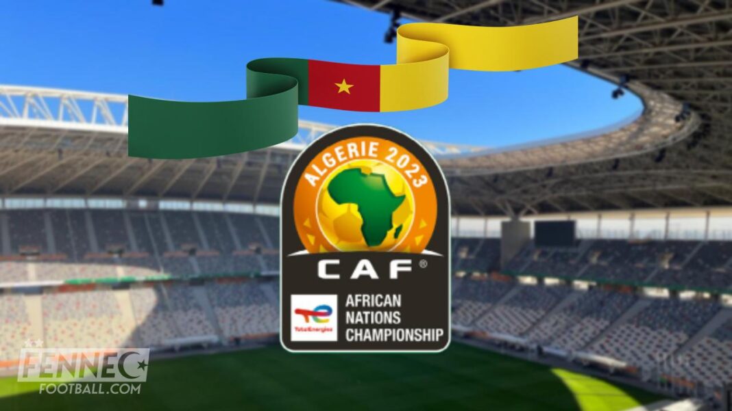 Logo de la CAN 2023 en Algérie Logo de la CAN 2023 avec drapeau algérien et africain.