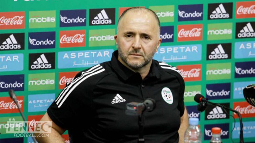 Djamel Belmadi, entraîneur de l'équipe d'Algérie, en conférence de presse.