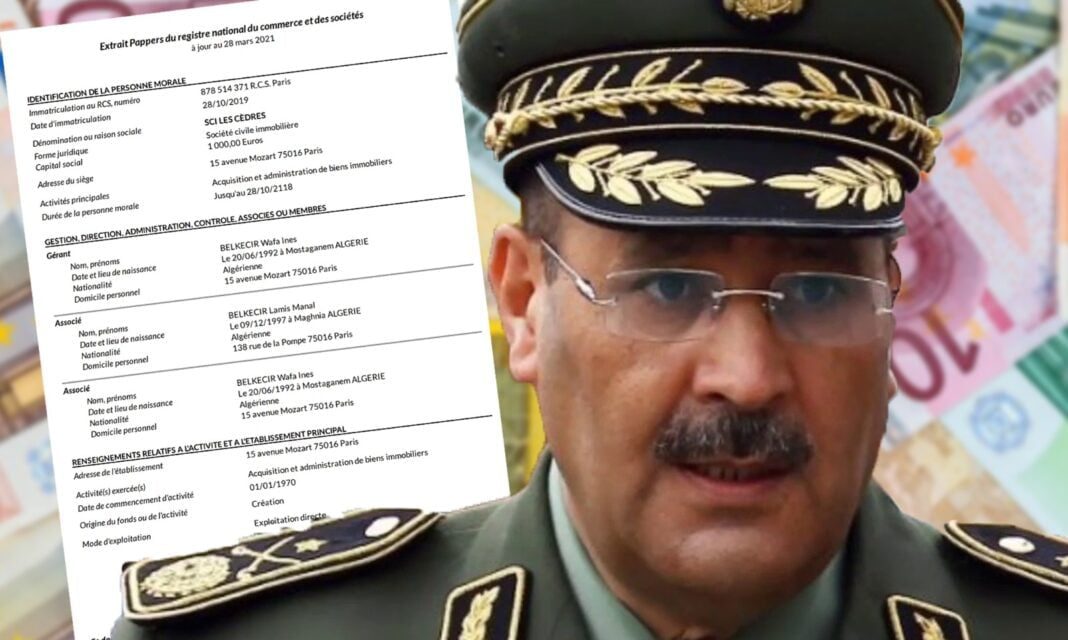 Corruption : Enfin tout savoir sur la fortune du général Ghali Beleksir. 60 biens, 80 comptes bancaires… Général Ghali Beleksir avec documents et argent en arrière-plan.