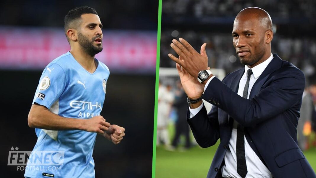 Angleterre : Riyad Mahrez menace le record de la légende Ivoirienne Didier Drogba ! Riyad Mahrez et un entraîneur en pleine discussion sur le terrain.