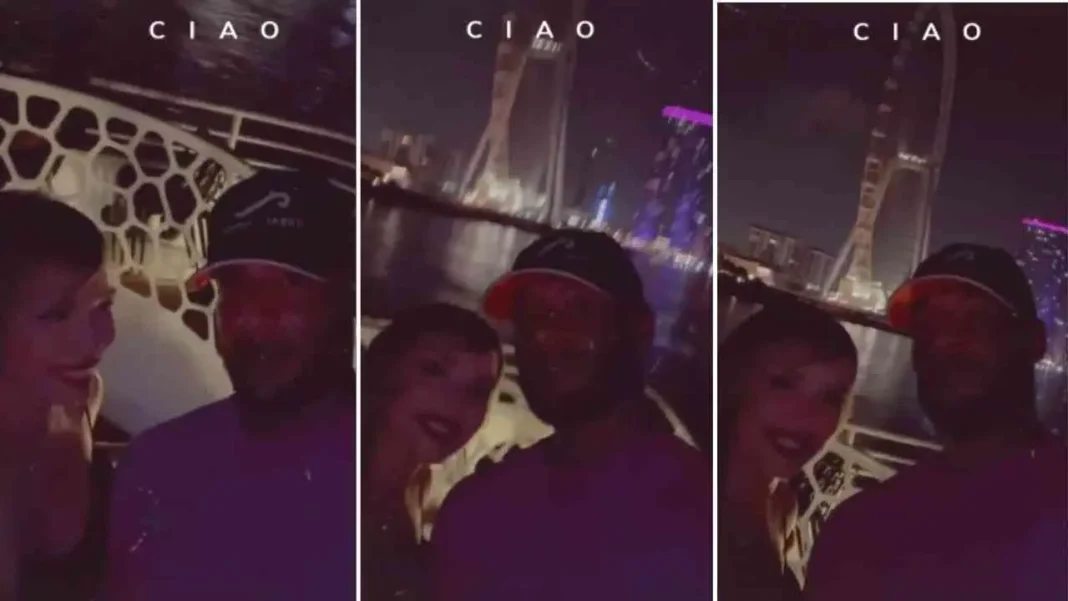 Booba marié à Mounia Benfeghoul ? Voici la réponse de l’influenceuse. Photo de deux personnes à Dubaï avec la tour Burj Khalifa en arrière-plan.