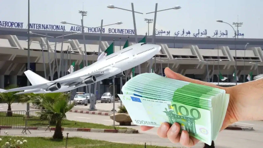 Douanes algériennes : Découvrez la somme maximale autorisée en avion Avion à l'aéroport d'Alger avec billets et argent en main.
