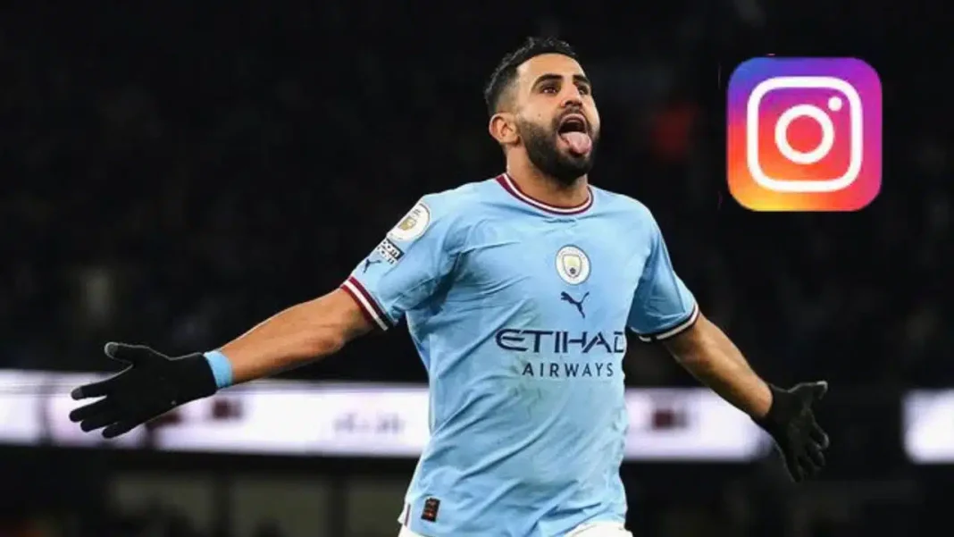 Riyad Mahrez en progression : le capitaine des verts lève le voile sur son secret Riyad Mahrez en maillot de Manchester City, célébrant un but.